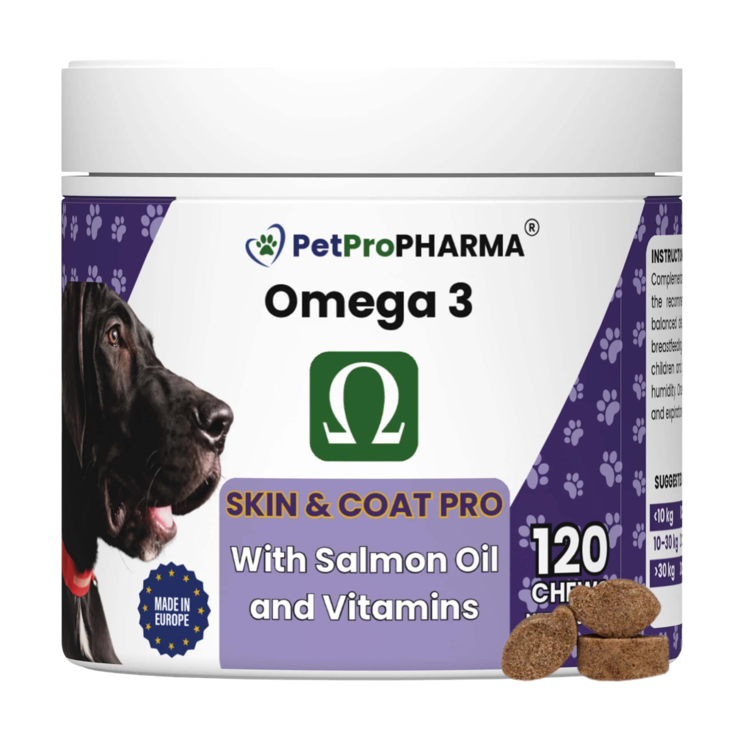 Skin & Coat PRO Complemento alimenticio perros y gatos para piel y el pelaje. Con Omega 3 y Aceite de salmón. 120 chews. 360 gramos.