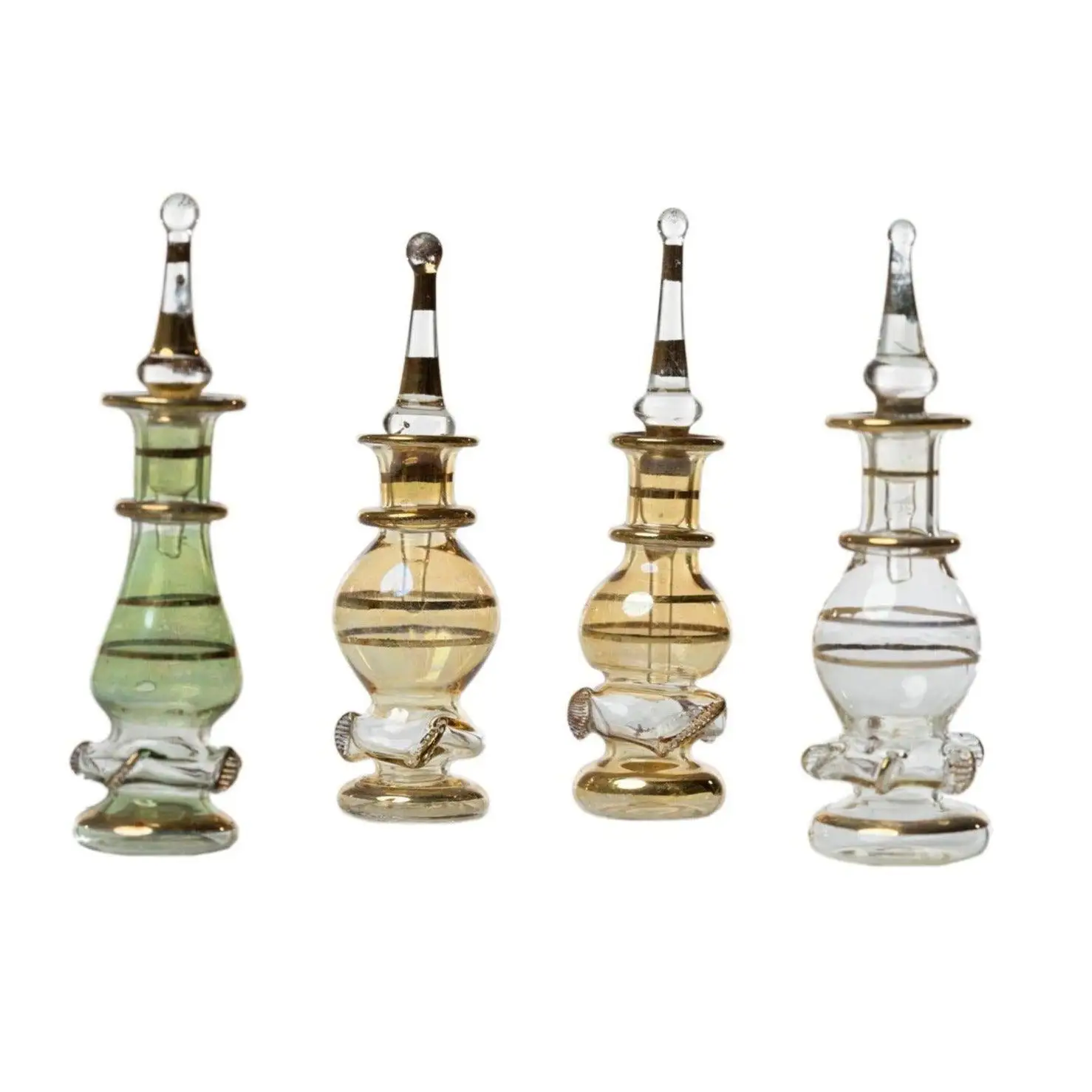 2 PCs Arabic 8cm Gold blown glass Perfume bottles-2 PCs Handmade-for Perfumes and concentrated essences-cosmetic container-made in Egypt