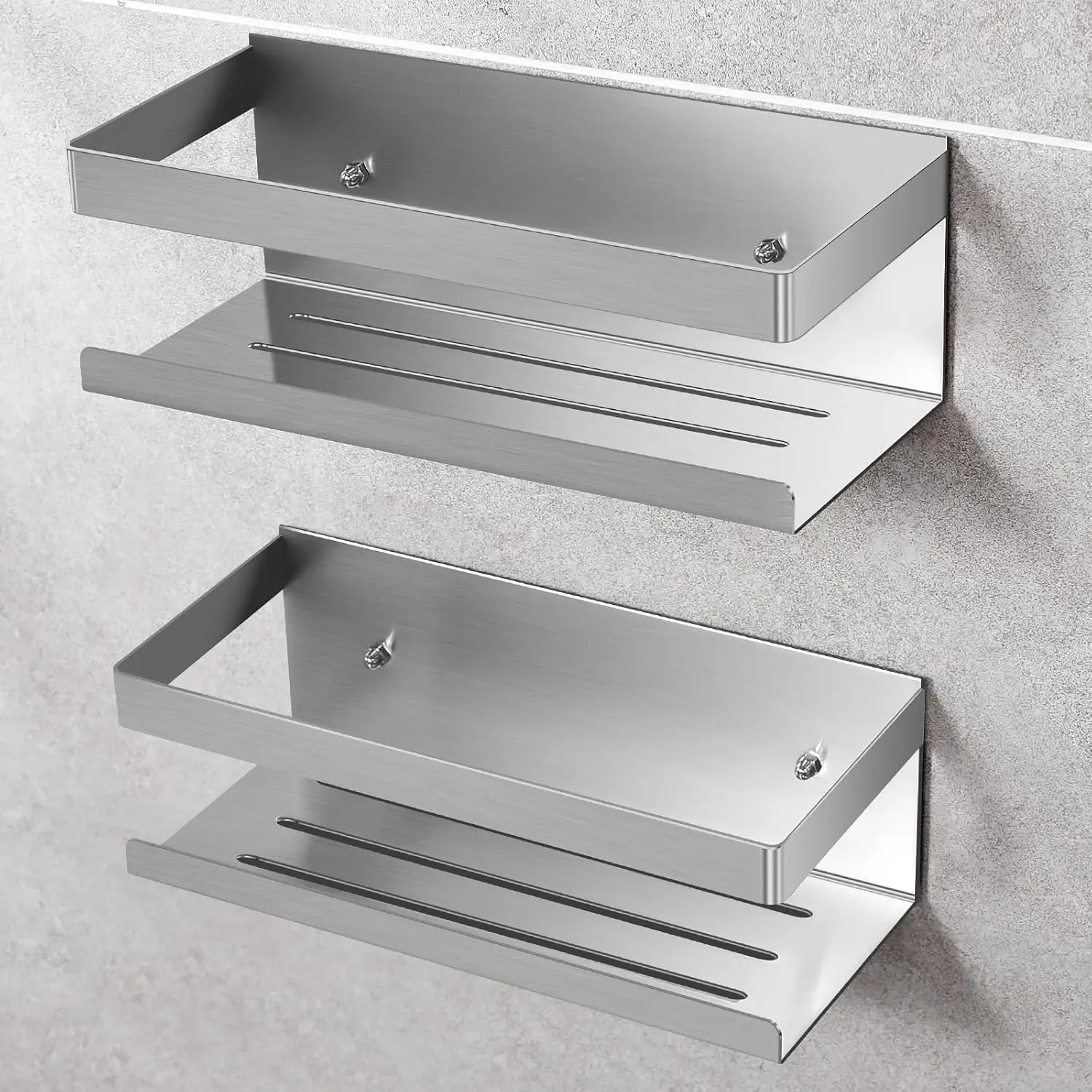 Estante de baño de acero inoxidable, estante de ducha de 2 piezas sin taladro, organizador de ducha para champú y gel de baño (plata, 2 piezas)