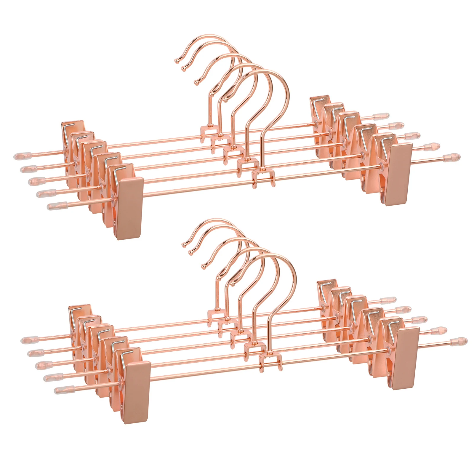 SONGMICS Perchas, Juego de 10, con 2 pinzas anticorrosivas para faldas y pantalones, Robustas de alambre de metal, Ahorro de espacio, Ganchos giratorios de 360°, 31 cm de Largo, Oro Rosa