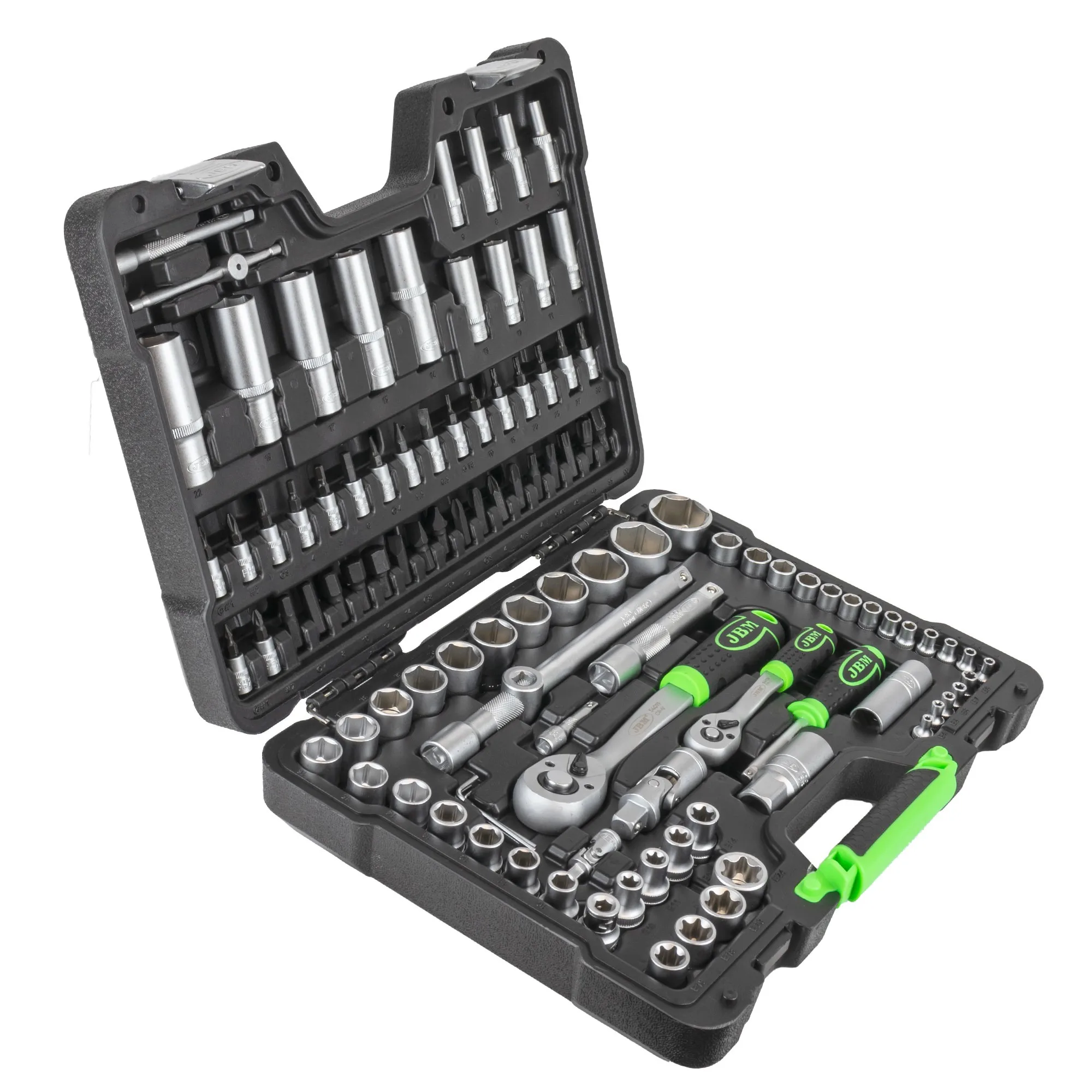 Jbm 54037 108 piece tool case with zinc plated hex sockets