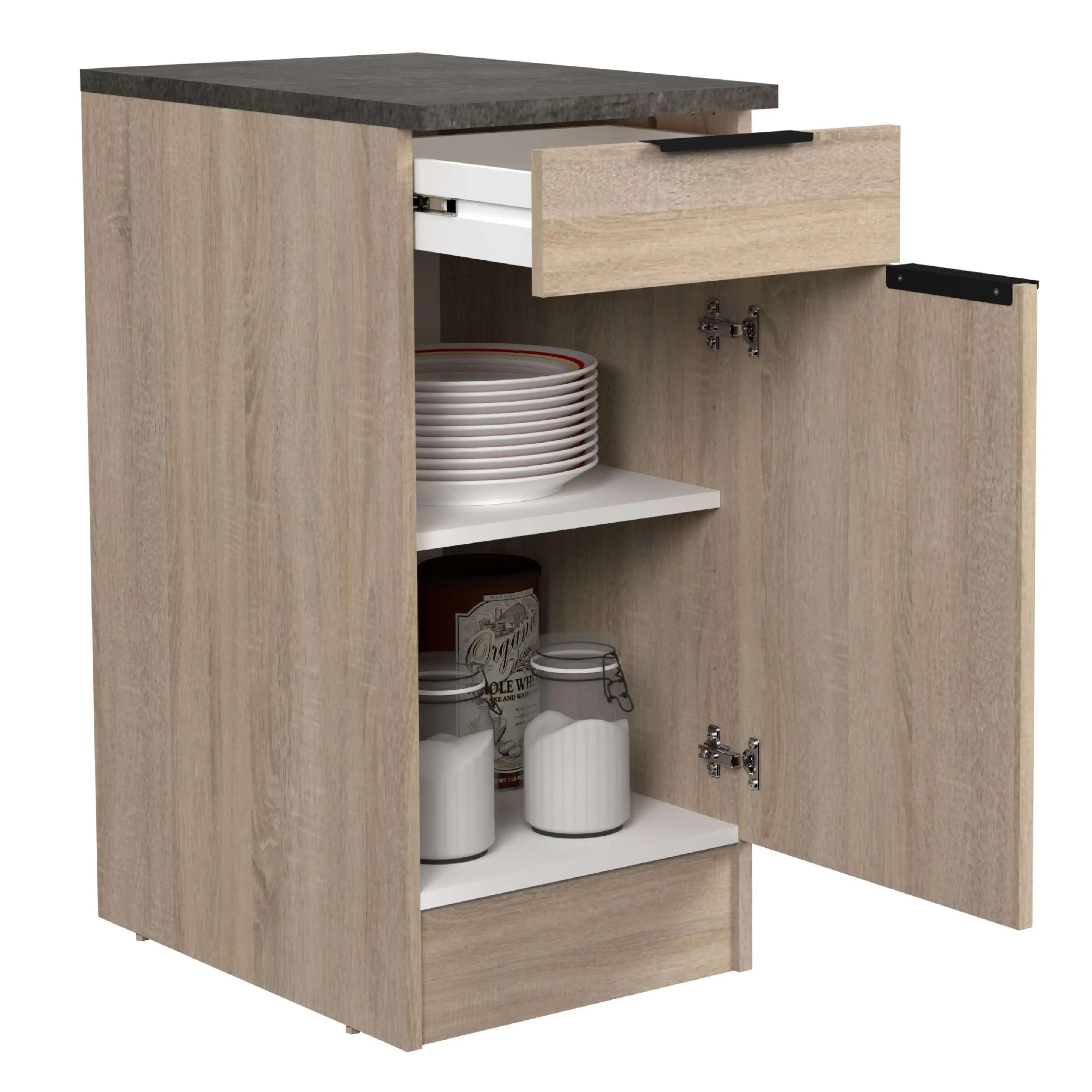 Miroytengo Módulo Cocina Inferior Arko Estilo Industrial en color Roble Áspero y Negro con 1 Cajón y 1 Puerta 40x86x60 cm