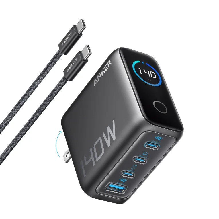 Cargador de pared Anker 140w 4 puertos PD 3.1 con cable USB-C negro