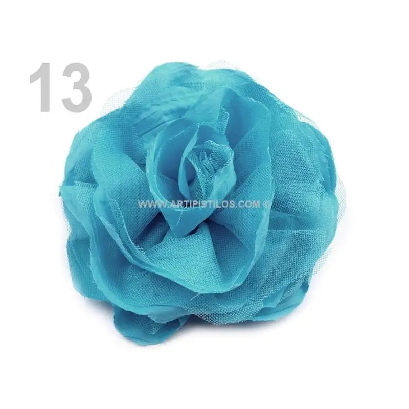 BROCHE FLOR TELA Y TUL 14 CMS. Raíz FLORES Inicio FLORES DE TELA - Adorno para Ropa Elegante