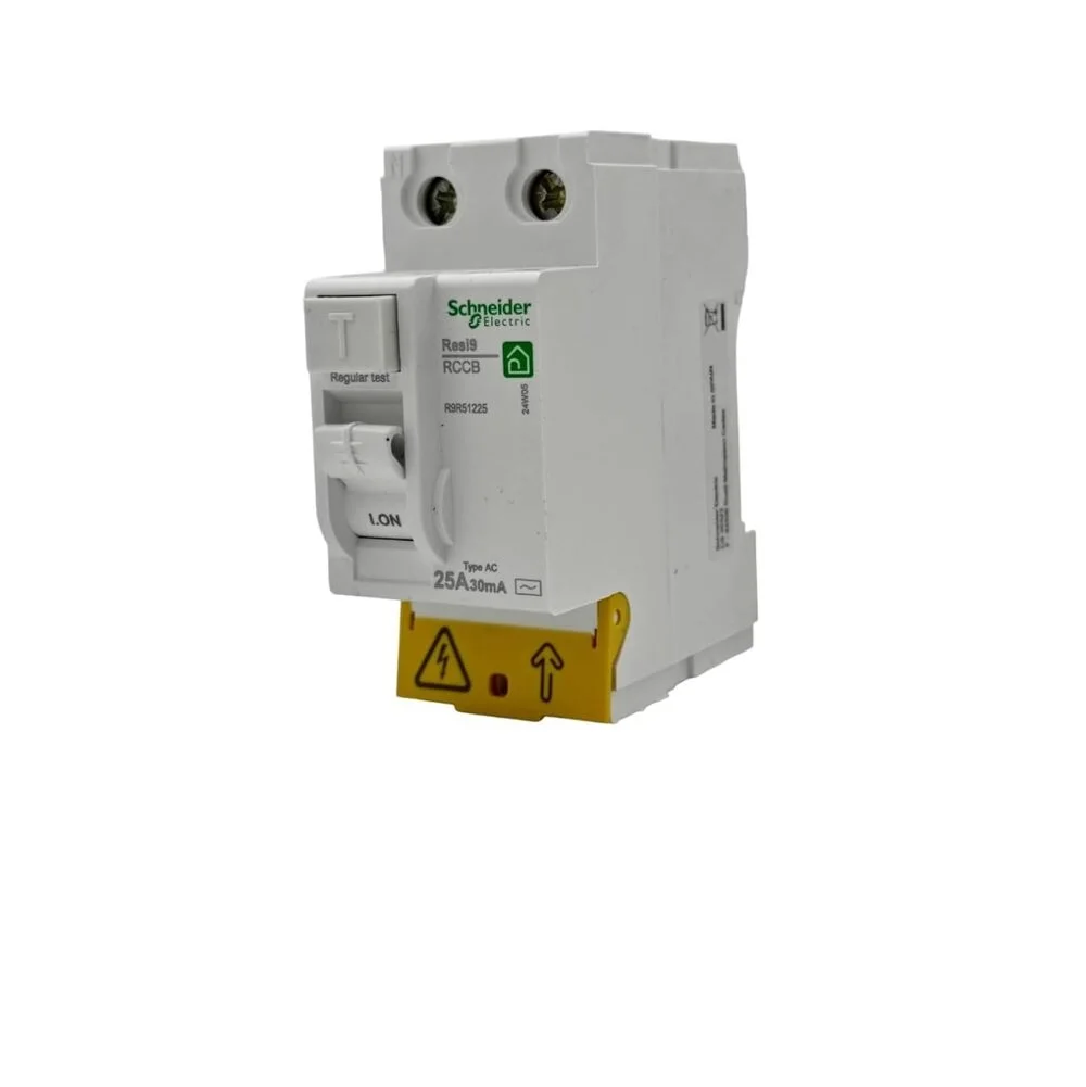 Schneider R9R51225 differential switch 2 P 25A 30MA RESI9 type AC sensitivity 30ma frequency 50/60HZ in/IEC 61008-2-1 CE 2 poles 25 Amperes