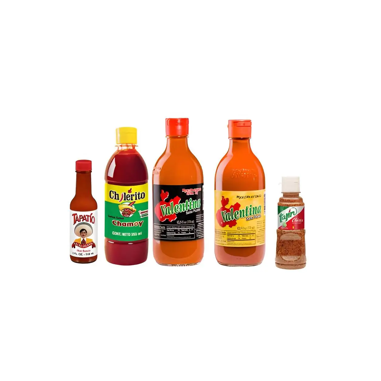 Spicy Wonderbox: Combo of Chilerito sauces 355 ml Tapatío classic Tajín black and yellow Valentina 370 ml-spicy challenge of sauces