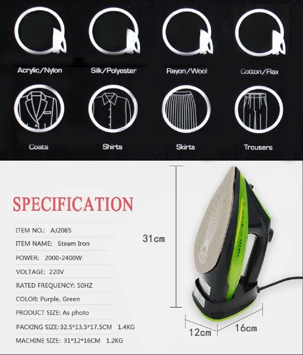 Cordless steam iron, 2400 w, 370 ml water tank, cordless steam iron with ceramic base and sole