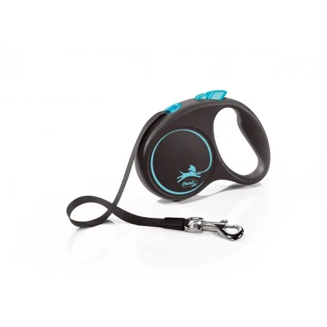 Flexi Black Design Retractable Dog Leash, available in sizes S (5m), M, and L, suitable for dogs up to 50kg, featuring a lightweight design and easy brake system; perfect for daily walks and outdoor activities.