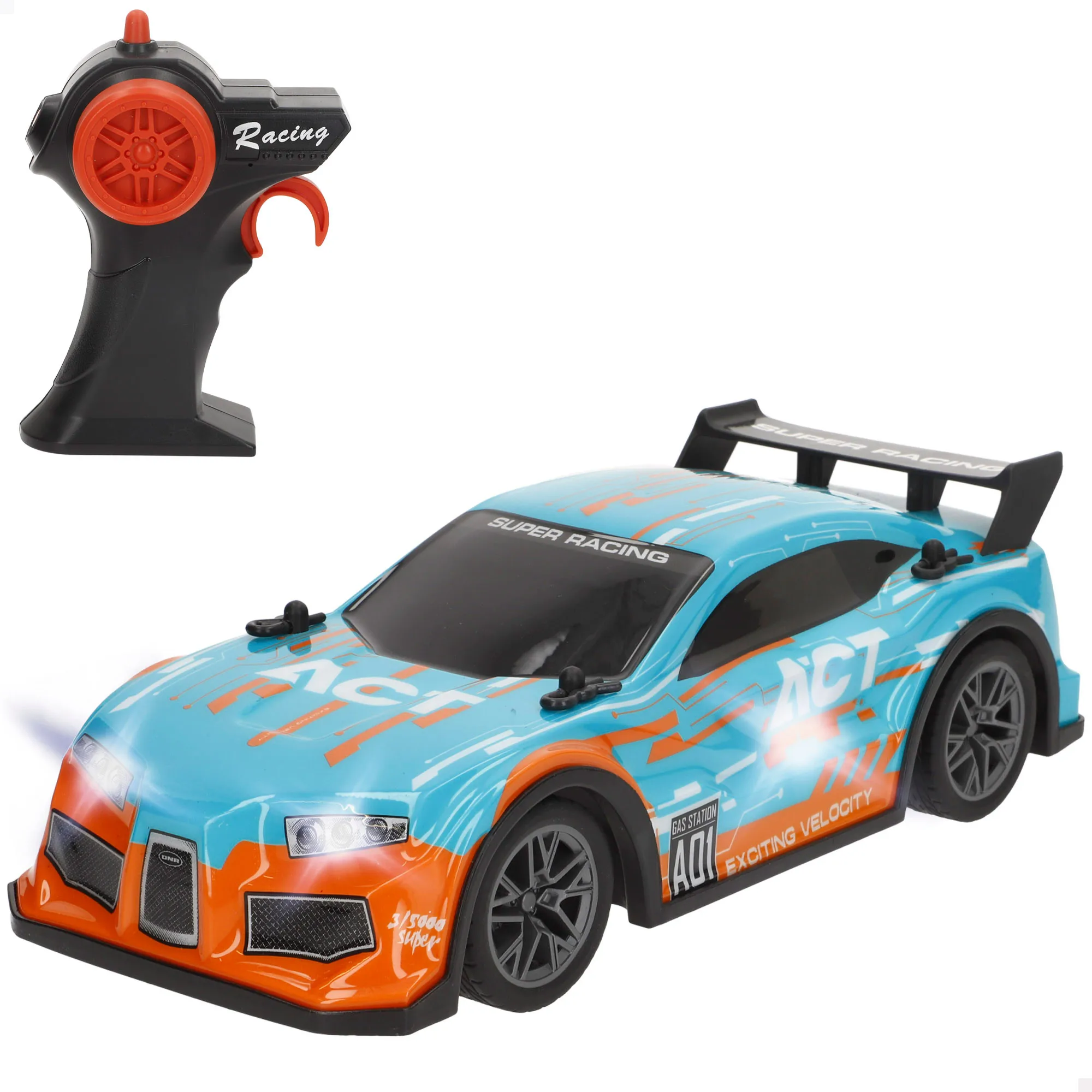 Speed & Go - Coche teledirigido a escala 1:16, luz y sonido, 6 direcciones, frecuencia 2.4 GH.z, velocidad de 8 km/h, alcance de 25 metros, carga USB, radiocontrol niño, control remoto, coches