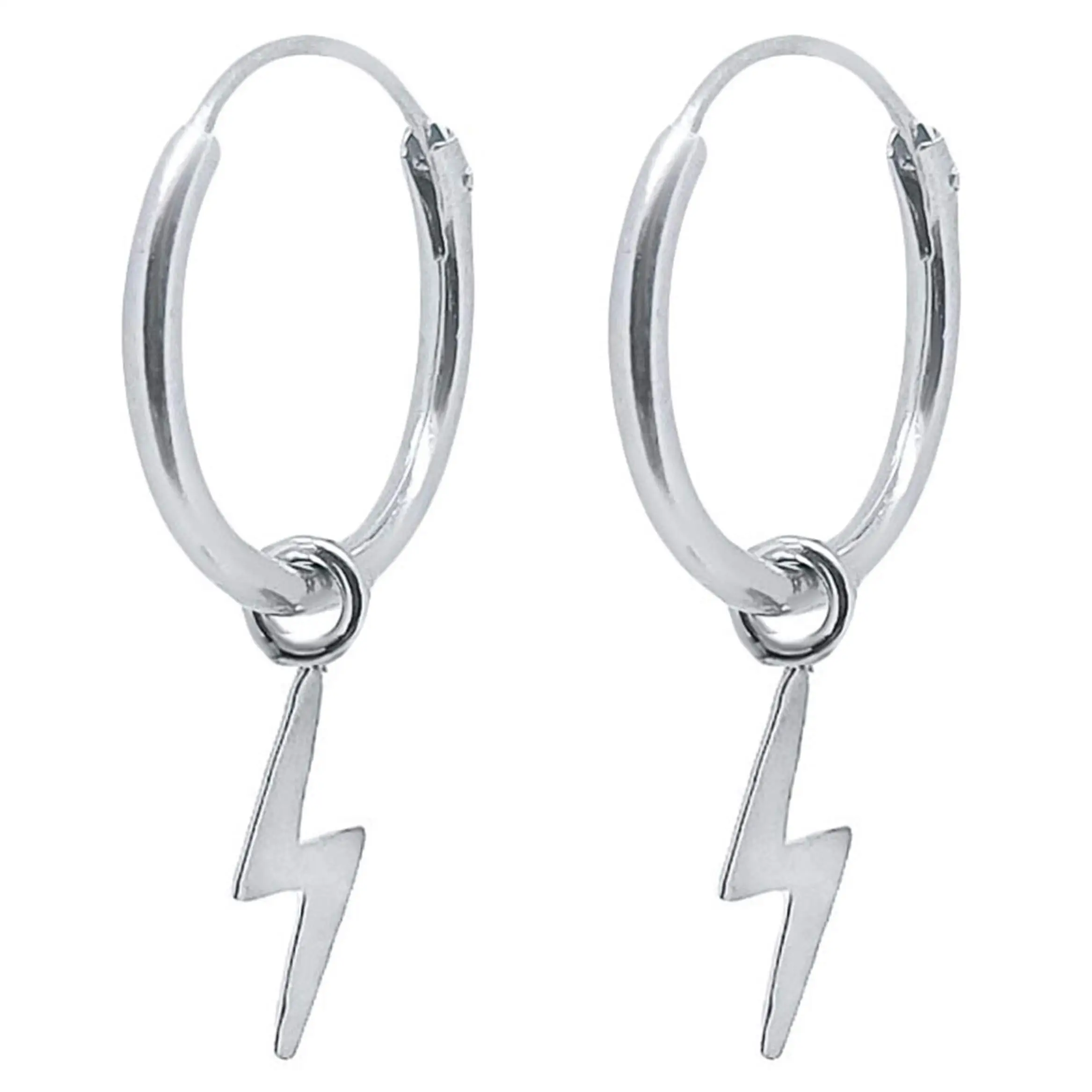 ENTREPLATA Pendientes Rayo Plata de Ley 925. Aros con Colgante. Originales para Mujer Hombre Niño