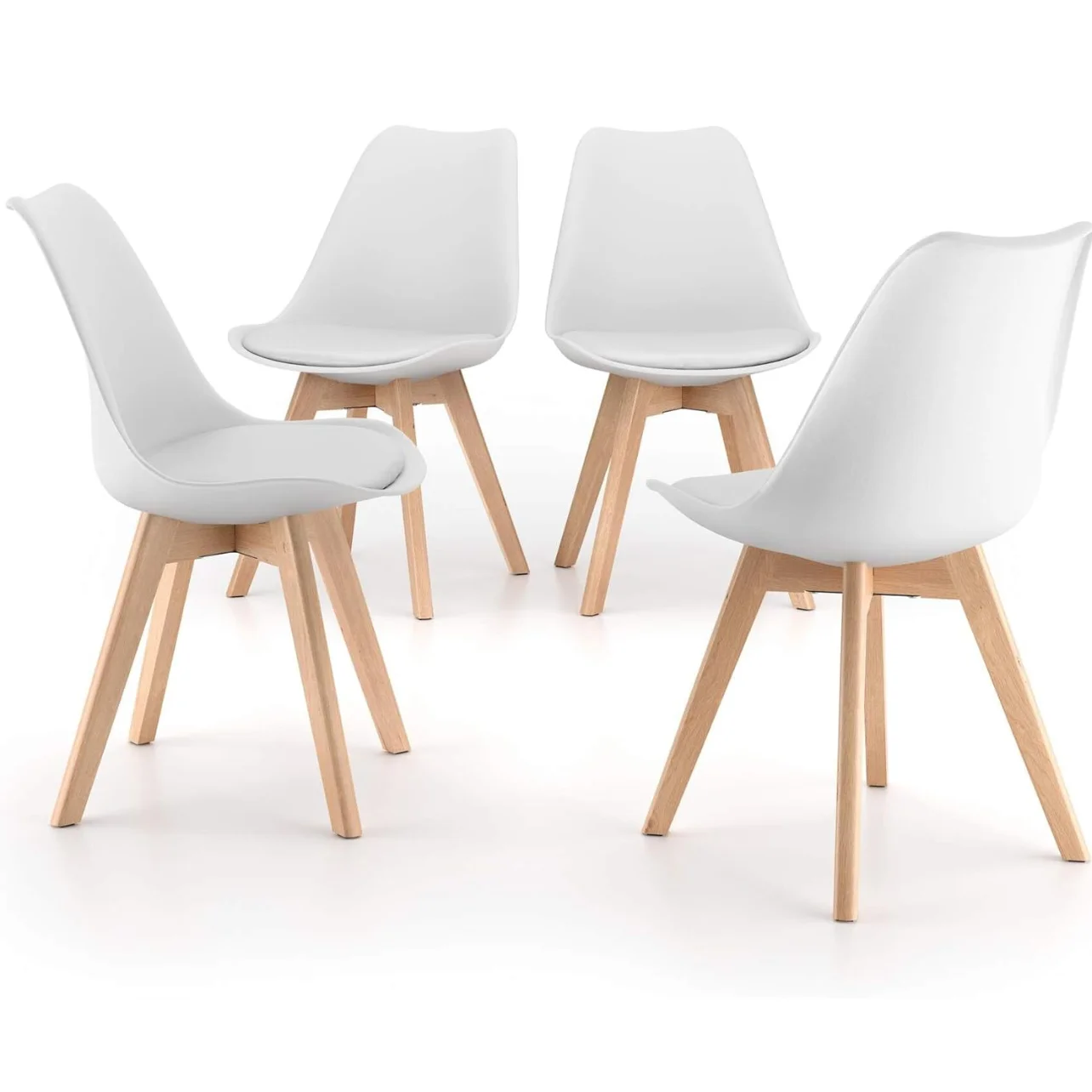 SIRIO Chair White with Faux Leather Cushion and Beech Wood Legs, Iconic Scandinavian Design, Ideal for Dining Room, Office, or Kitchen, Durable and Stylish, Dimensions 81x48x54 cm.