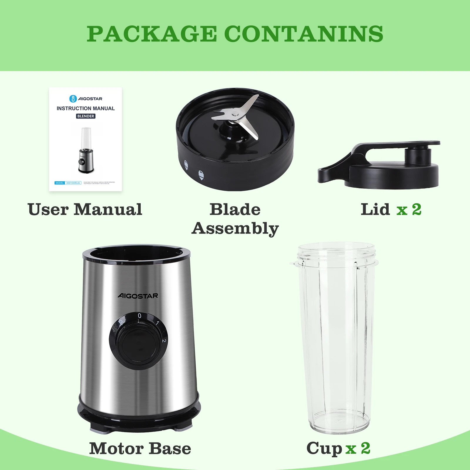 Aigostar Glass Blender - Portable 600W High Power Mixer with 800ml Jug, Stainless Steel, BPA Free, Ideal for Smoothies and Juices. #7