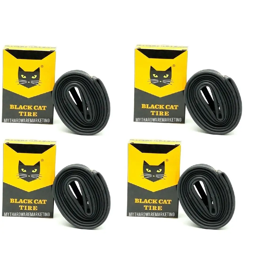 Black Cat Tire - 24" Bicycle Camera Pack of 4 with Schrader Valve, Anti-Puncture Rubber Material, Size 1.95/2.125, Ideal for Mountain and Gravel Bikes #1