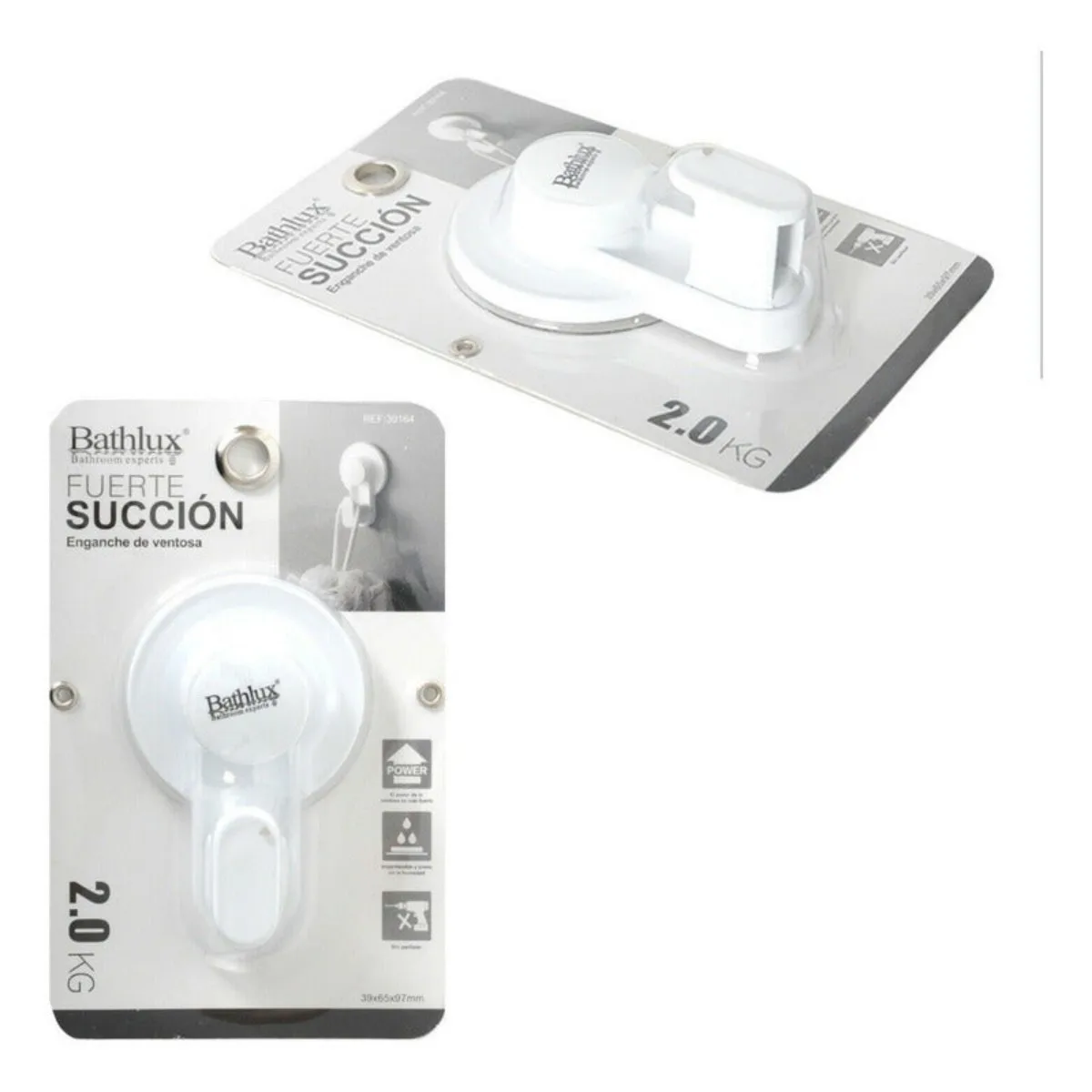 ZYLX SHOPPING - Pack 2 Ganchos de Baño con Ventosa Bathlux | Colgadores sin Taladro para Ducha y Azulejos | Blanco 11,5 cm