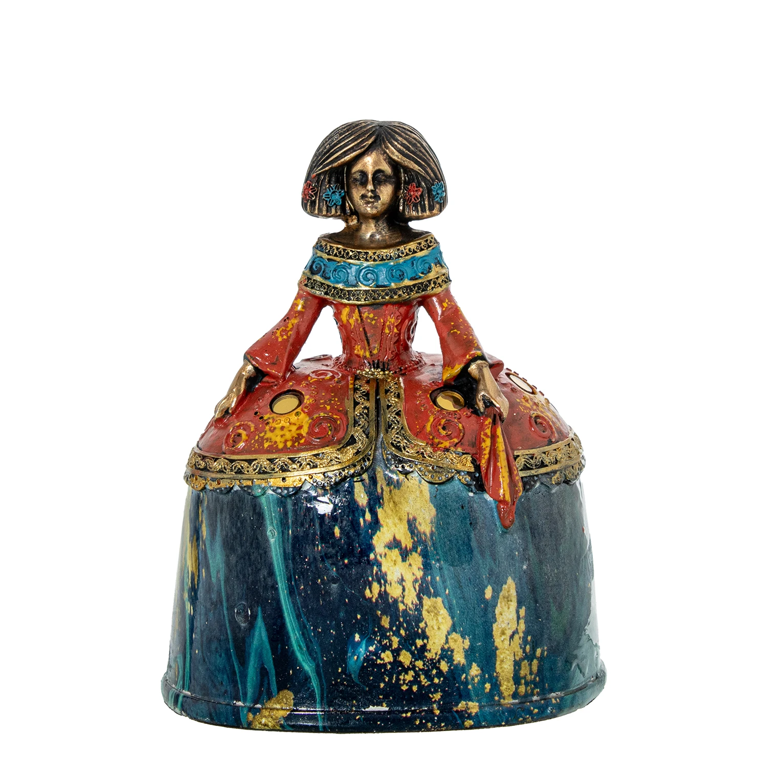 Figura menina 17cm resina multicolor 13x10x17cm