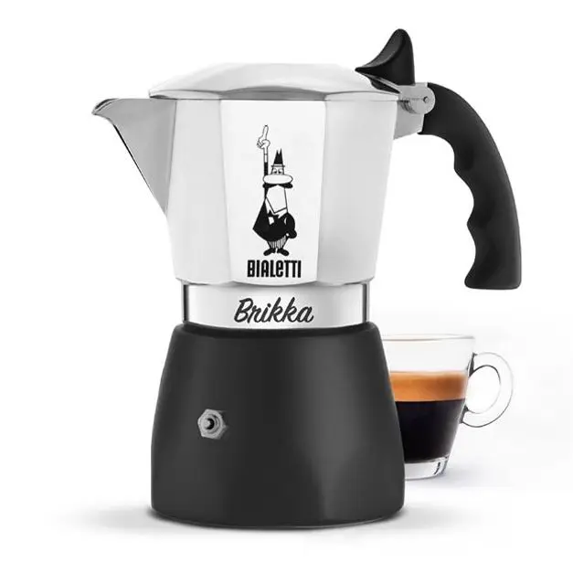 Bialetti - Brikka, the only coffee maker capable of making a creamy Espresso, 4 cups (170 ml), aluminum and black-high quality Italian coffee maker