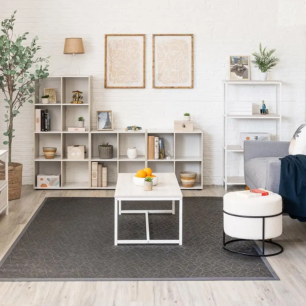 Lola Home Mesa de centro de acero y madera MDF en blanco y natural de 100x50x36 cm