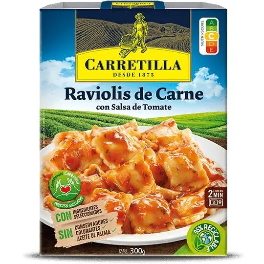CARRETILLA Raviolis de Carne con Salsa de Tomate 10 Unidades 300 GR Platos Listos en 2 Minutos,con Ingredientes Seleccionados,sin Aceite de Palma ni Colorantes y Sin Conservadores