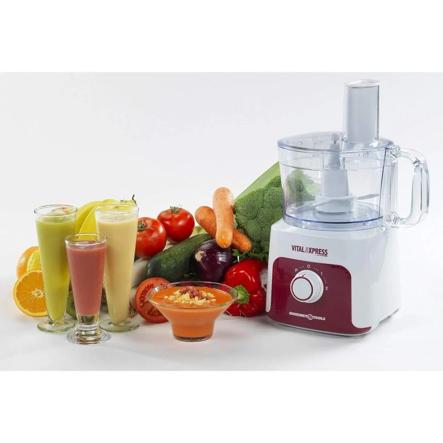 XSQUO Useful Tech Robot de Cocina Vital Xpress con Tecnología Ultrachop y 750 W de potencia. 8 funciones en 1, corta, raya, pica hielo, amasa, bate, 