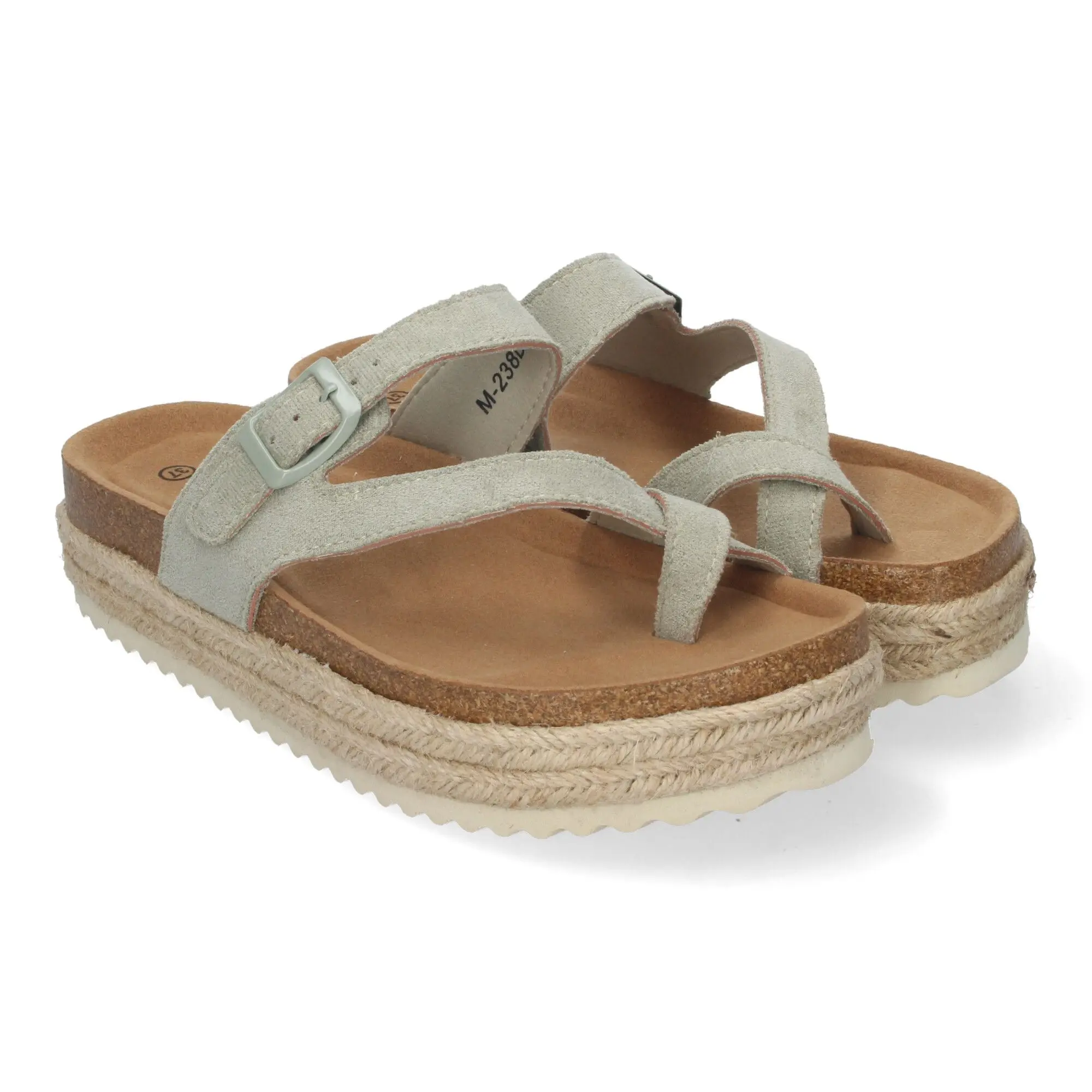 PuntoSalao Sandalias planas con plataforma en yute tipo esclava para mujer color verde M-238