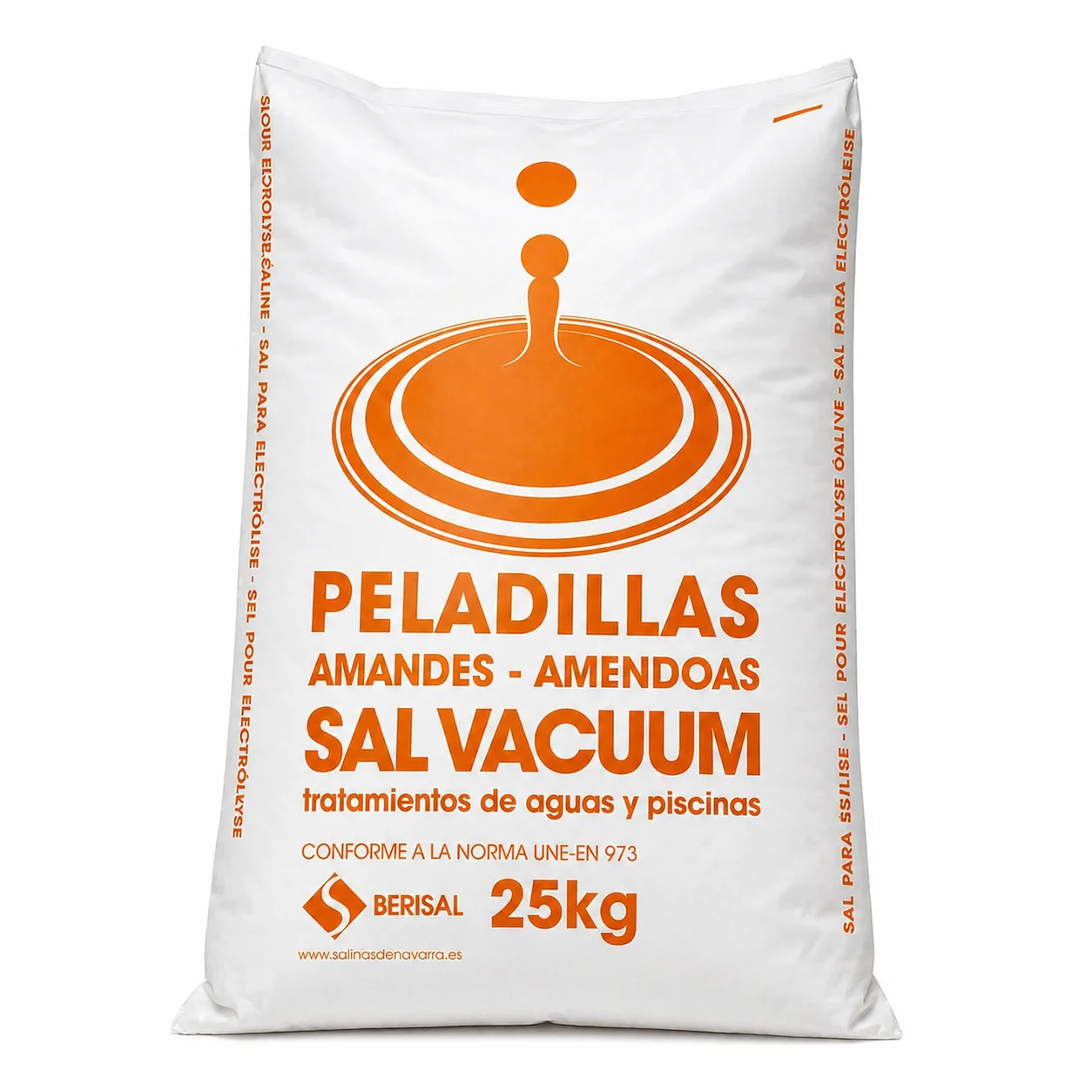 Sal en peladillas para descalcificador de agua potable y tratamiento de piscinas salinas. Saco de 25kg | Suministros Castro