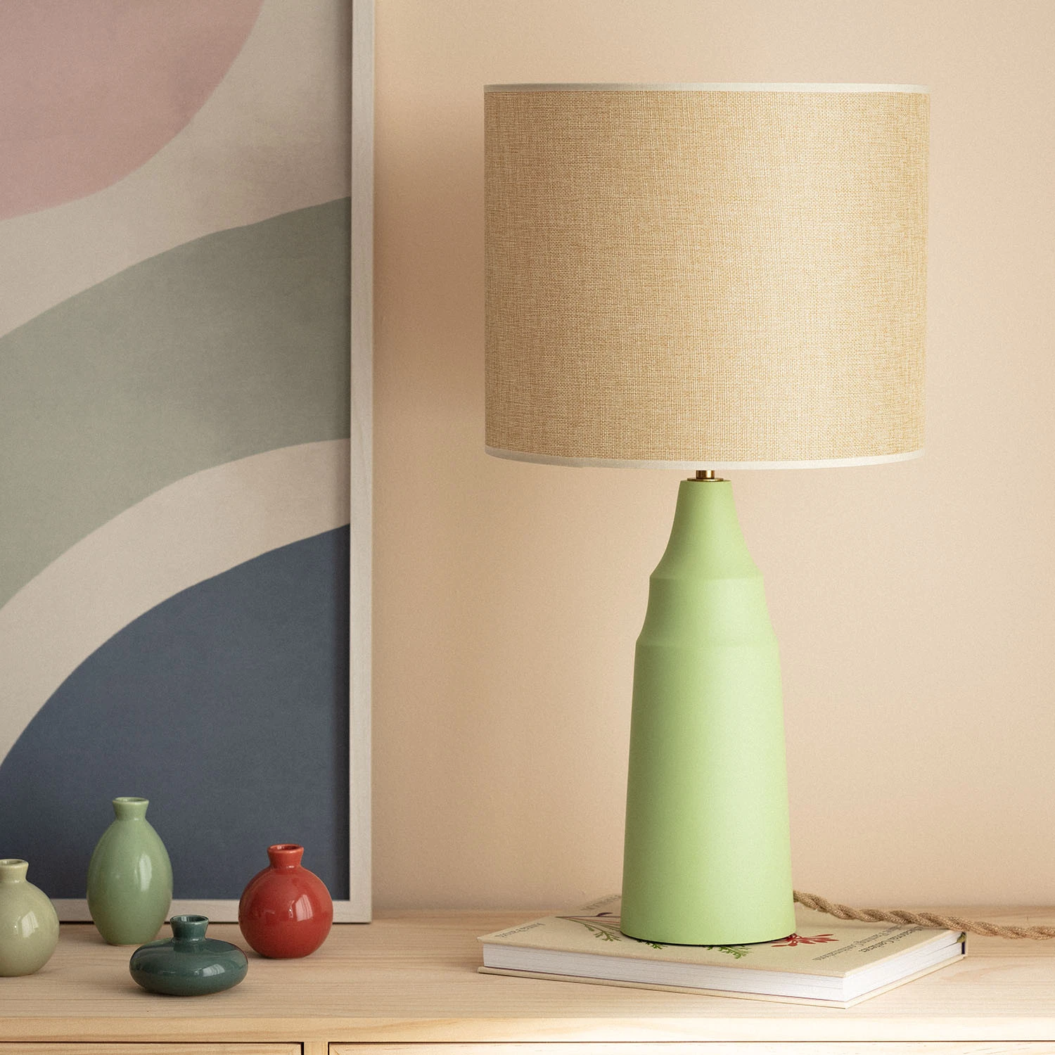Ledkia Lámpara de Mesa Metal y Tela Muka Verde Menta