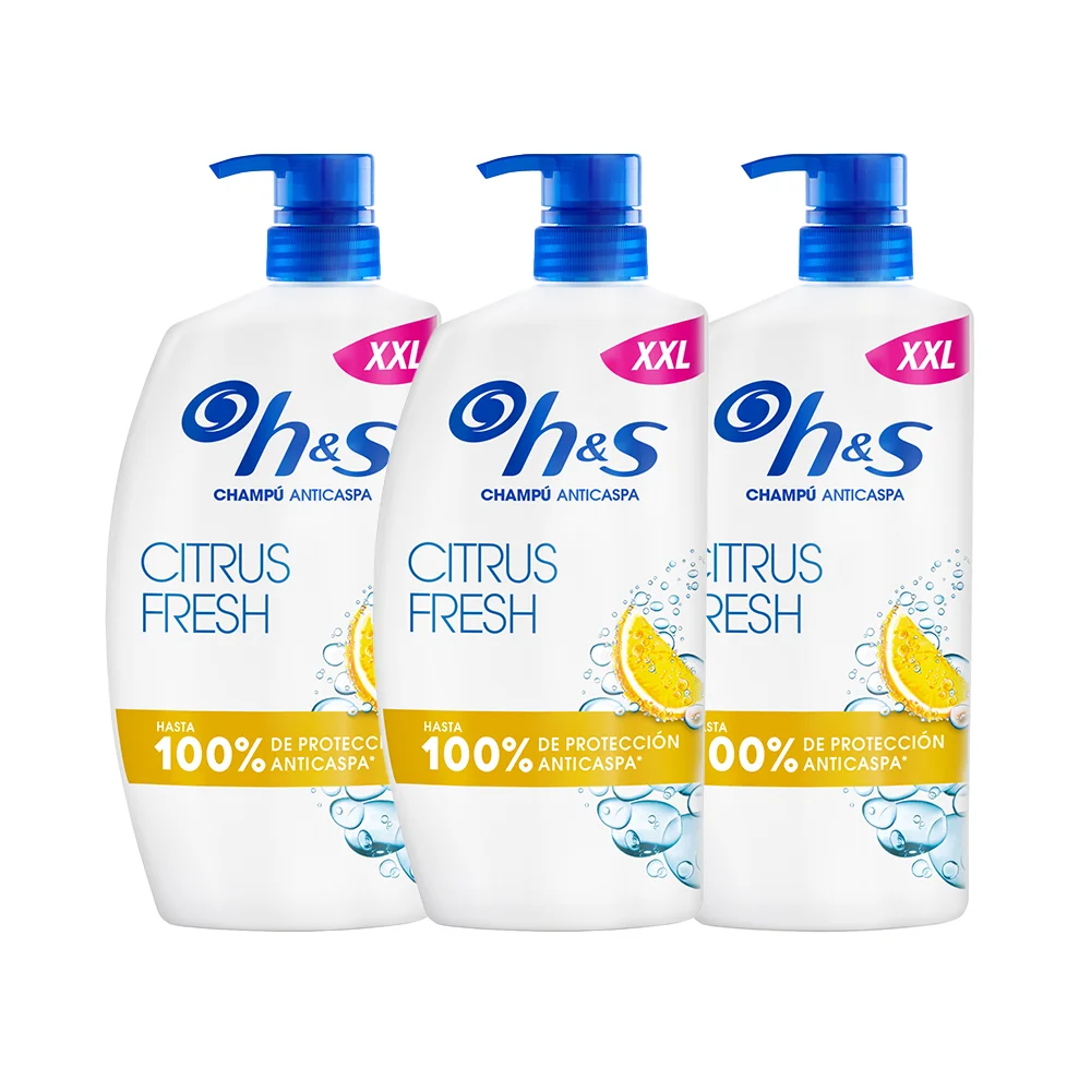 H&S Citrus Fresh Champú Anticaspa para Pelo Graso, con Dispensador. Hasta 100% de Protección Anticaspa, Clínicamente Probado. Para Uso Diario. Frescor y Limpieza con Aroma a Cítricos 3x800ml