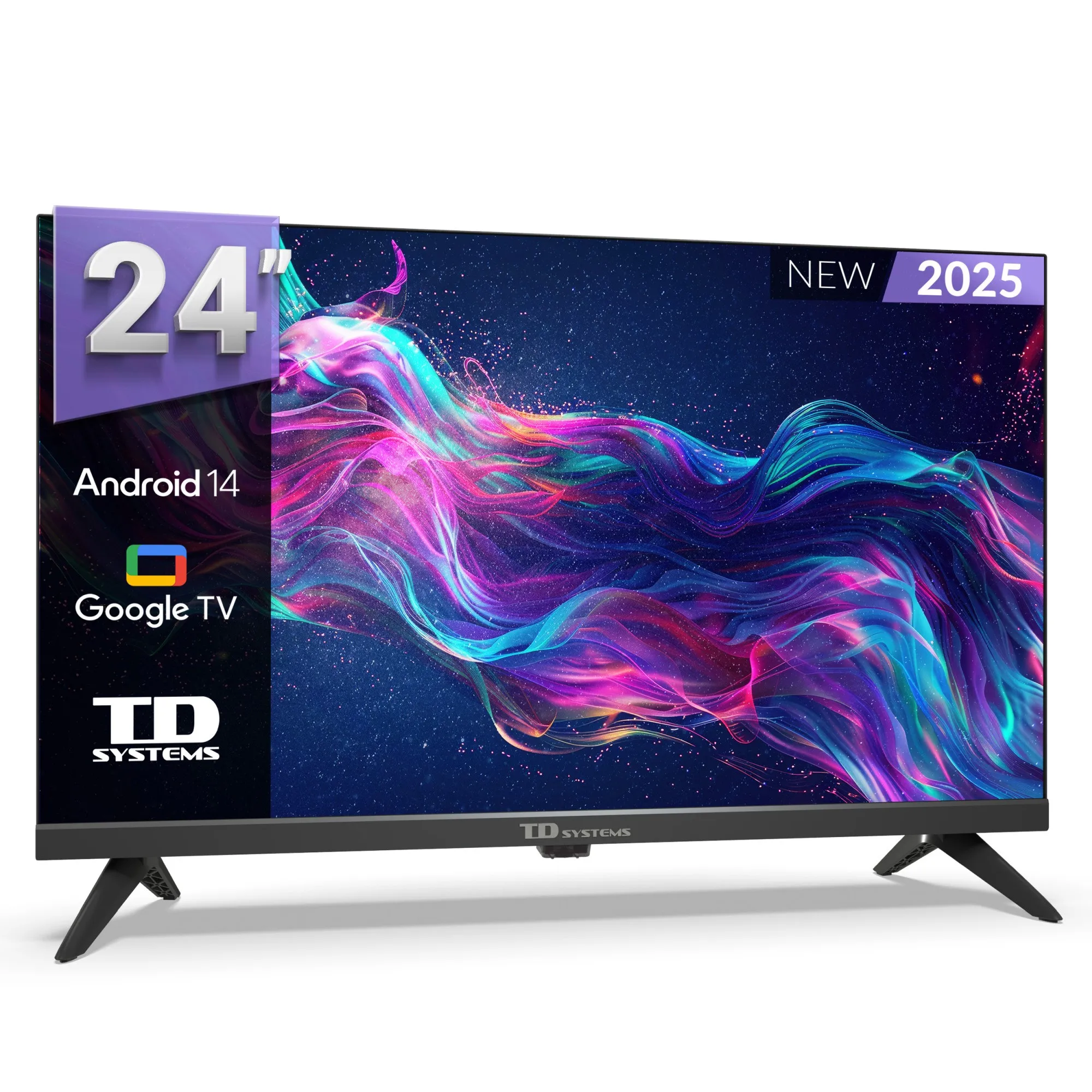 Smart TV 24 inches HD TD Systems K24DLK21GLE with Google Assistant and voice control, Android 14, Dolby Digital Plus, Bluetooth, 2 HDMI, Google Chromecast, ideal for streaming Netflix, YouTube, and more.