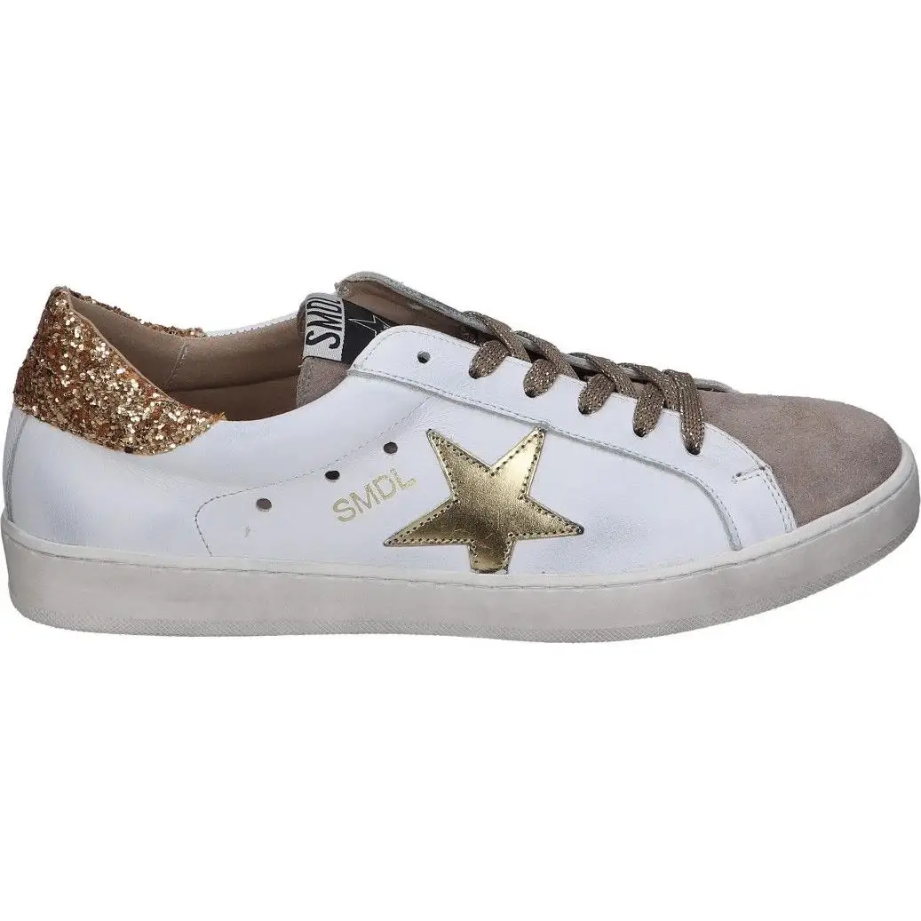 YOWAS | Yowas Shoes for Young Fashion-Sports Shoes in White with Star Detail in Gold-Lace-Up Sneakers-Casual Style-Trend-Versatile-1141 Model