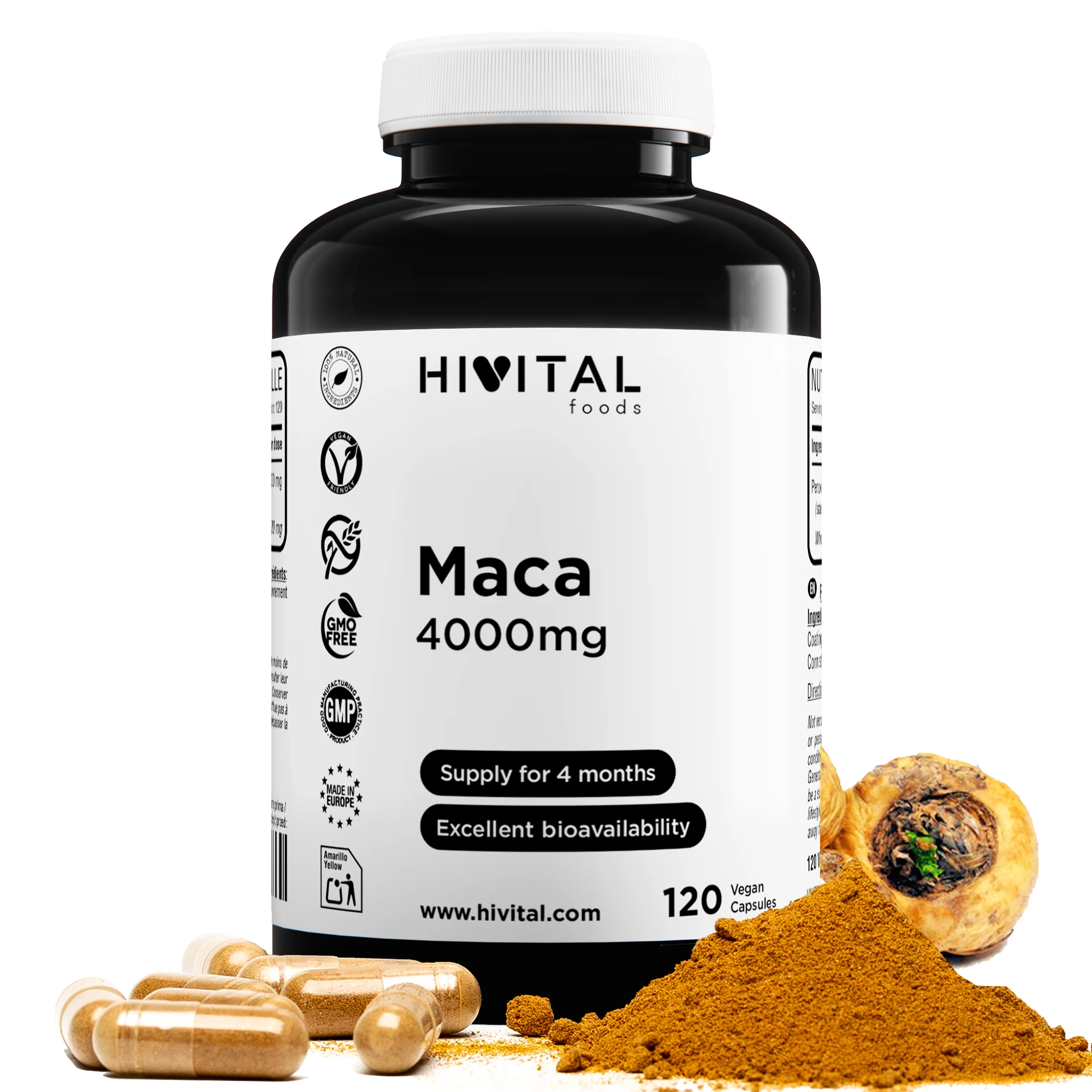 Maca Peruana 4000 mg | 120 cápsulas veganas. Hivital