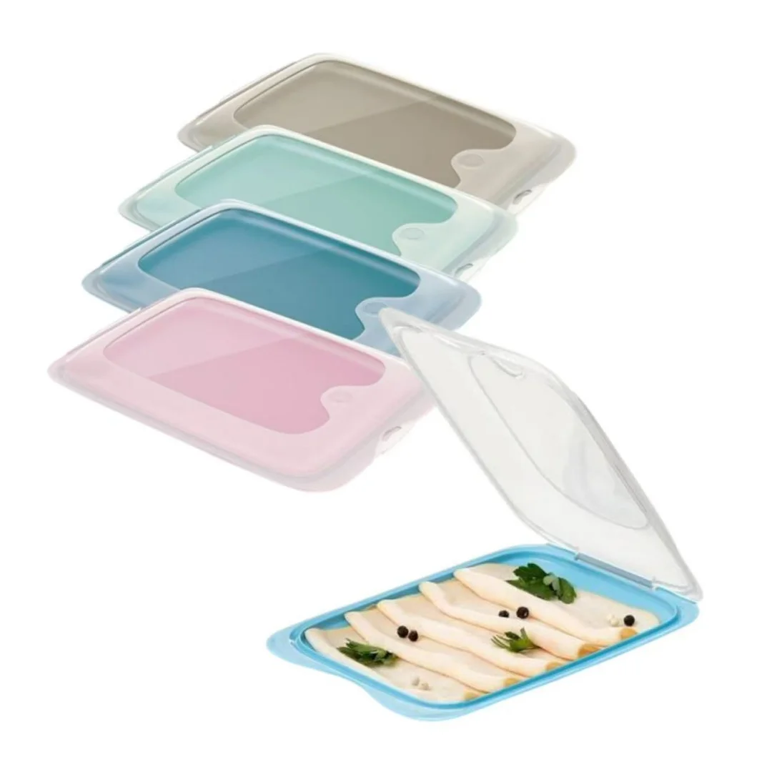 X-Set de 5 Porta Embutidos con Tapa, Fiambreras Apilables para Conservación de Alimentos, Contenedores para Queso, Jamón, Salchichas, Reutilizables, Sistema Fresh, Colores Surtidos