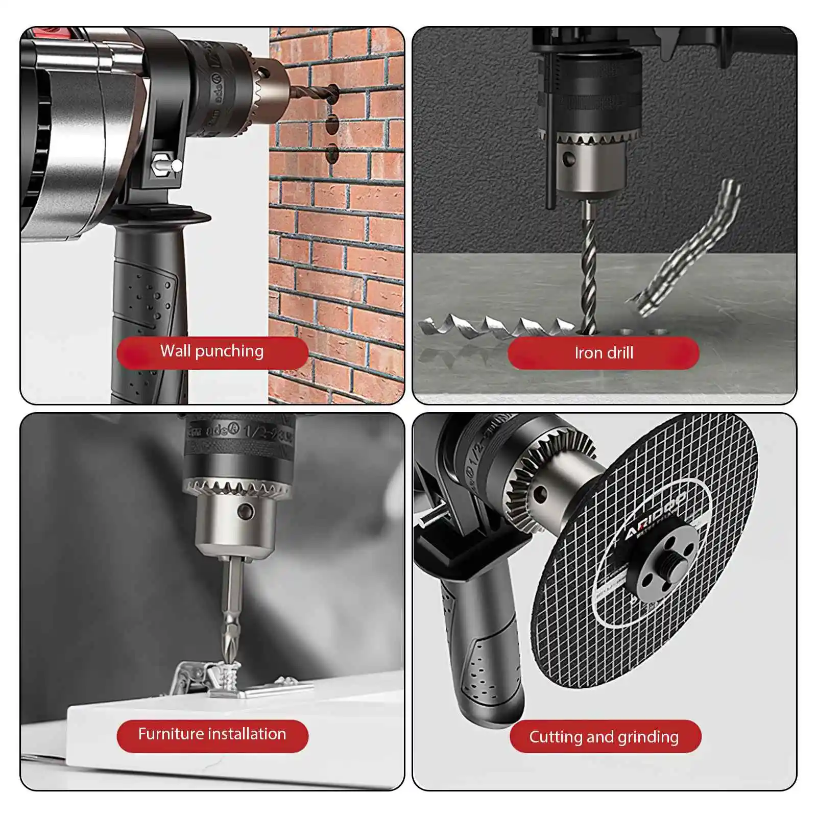 Multi-function Impact Electric Drill, Home Wall Hole Drilling Power Tools, Wood Metal Stone Cutting, Variable Speed