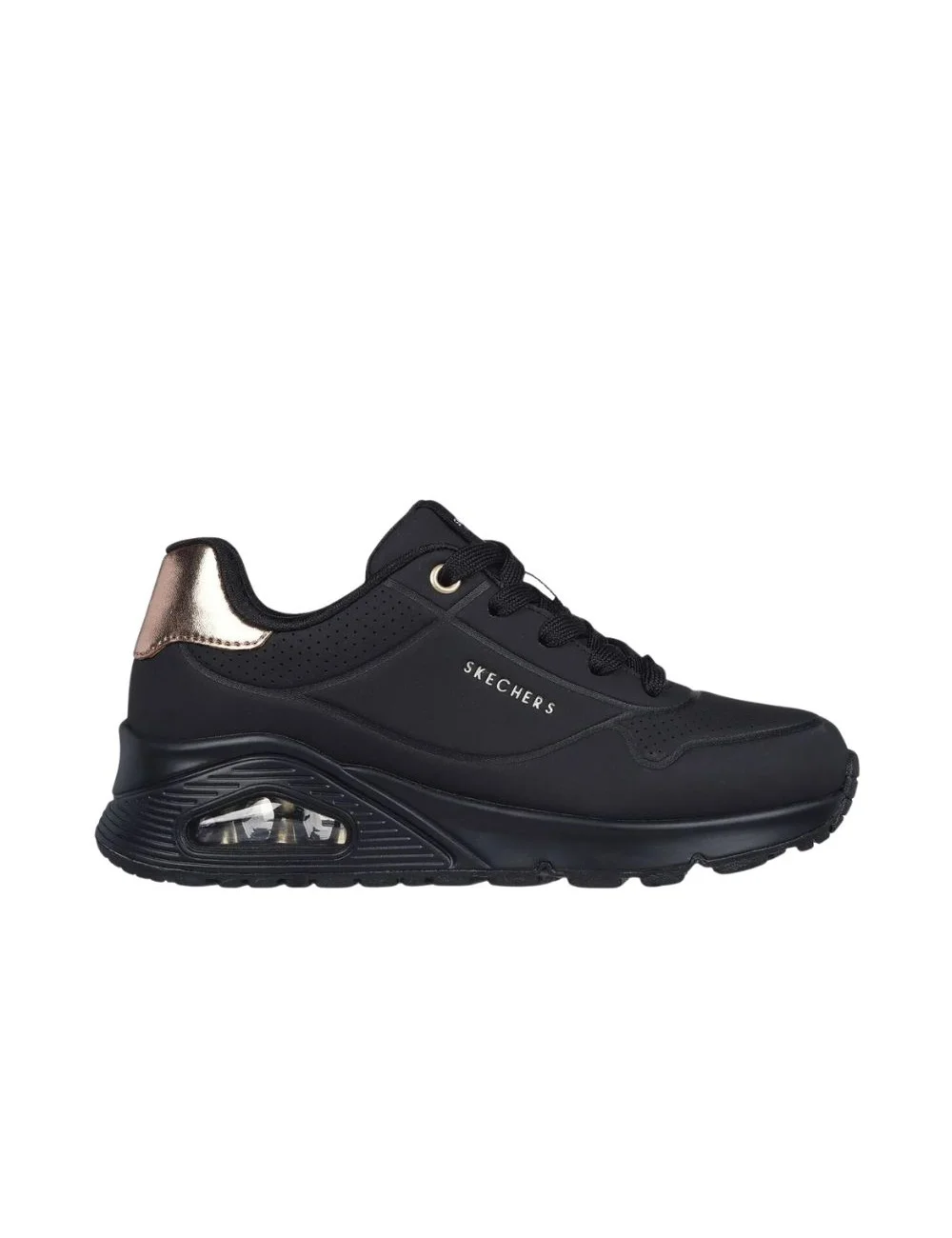 SKECHERS UNO GEN1 - SHIMMER A 301545L BBK, women's shoes with a stylish shiny design, Memory Foam comfort, lightweight construction, and durable traction, perfect for both casual and sporty activities.