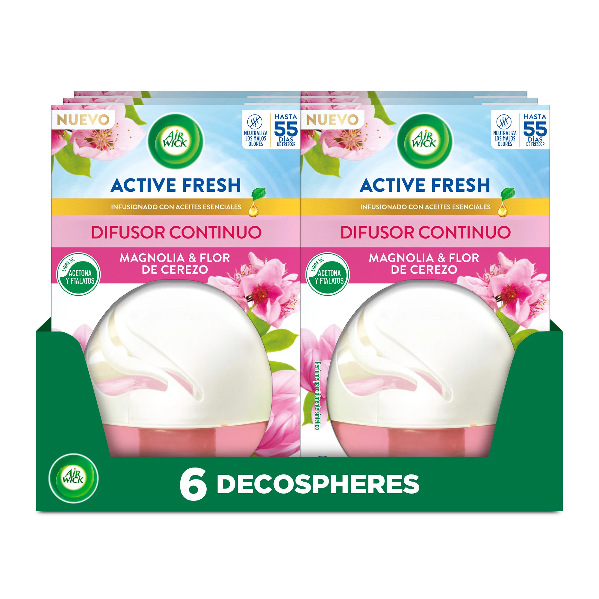 Air Wick - Ambientador Decosphere Magnolia, Pack 6 Unidades, Elimina Malos Olores, Líquido, Hogar y Coche