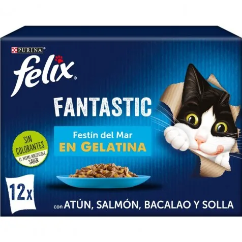 Felix Fantastic Festín Del Mar En Gelatina Para Gatos 12 X 85 Gr
