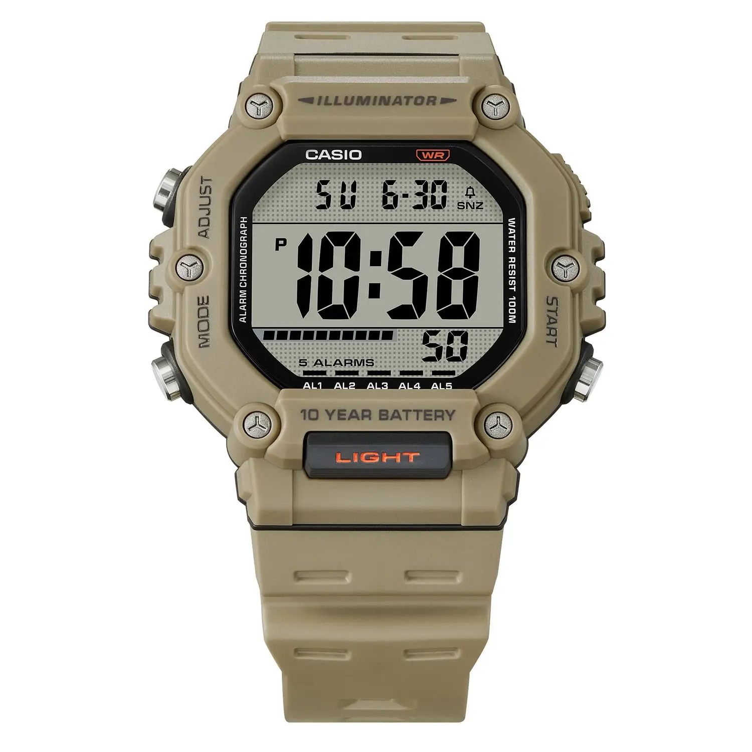​ Casio men's sports watch ae-1600h-5av 54.1 × 49.7 × 15.9 mm 10 years battery 100m wr 5 alarms