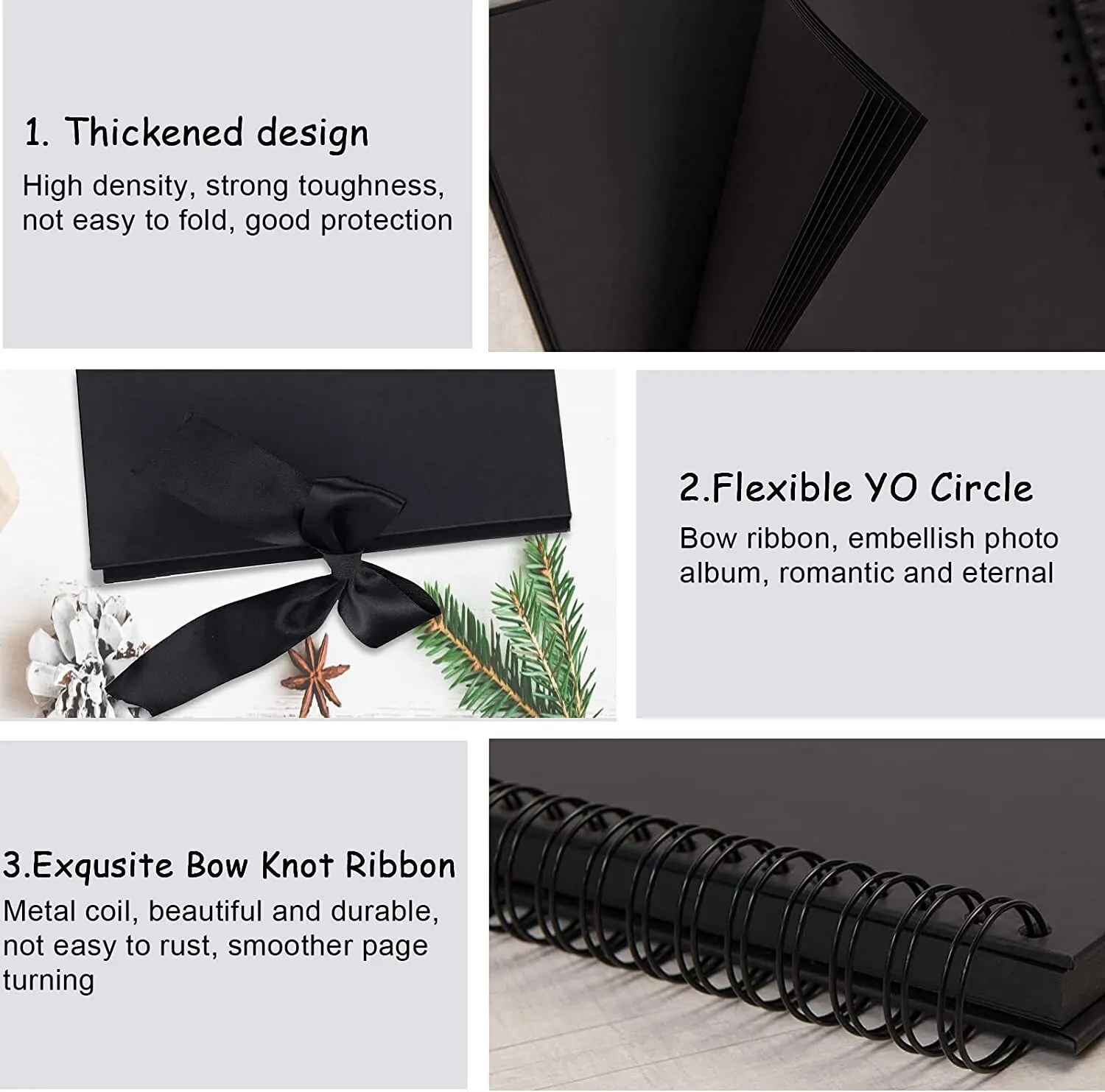 ألبوم صور سجل القصاصات الحلزوني، مجموعة ألبوم قصاصات DIY مكونة من 80 صفحة سوداء مع ورقتين وملصقات زاوية وملصقات تزيين و12 علامات ملونة لذكرى الزفاف وأعياد الميلاد وعيد الميلاد وعيد الميلاد وعيد الميلاد #3