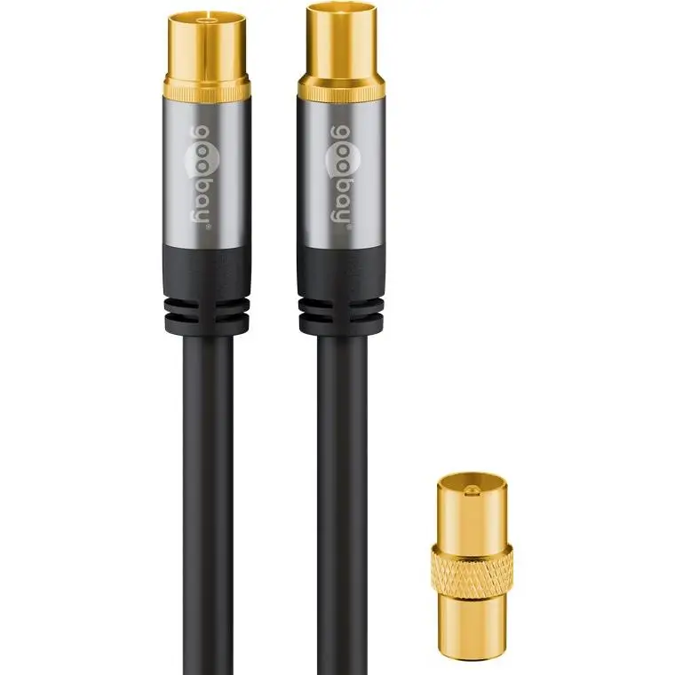 Cable de antena de televisión (135 dB, 4 conectores dorados, conector coaxial hembra (2 m), color negro