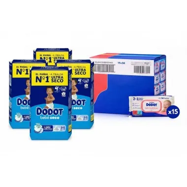 Pack Súper Ahorro:  Pañales Dodot Bebé Seco Talla 4 (4x58) + Toallitas Sensitive