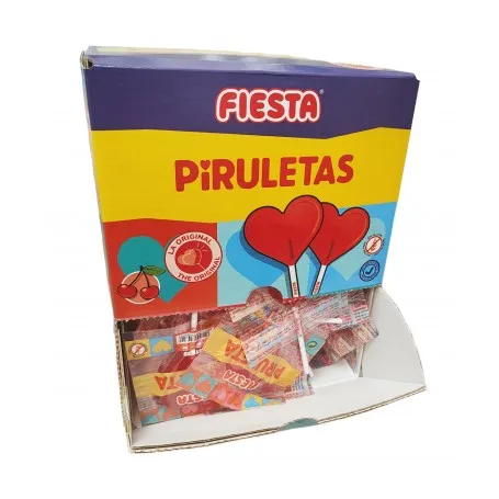 PIRULETA FIESTA CORAZON CEREZA 80 UNIDADES WWW.CHUCHEZ.COM SIN GLUTEN SIN LACTOSA APTO PARA VEGANOS