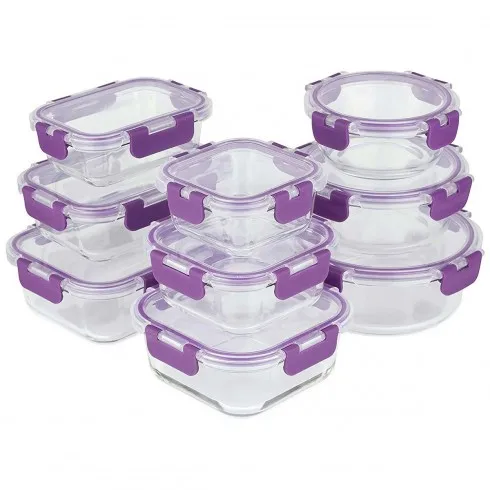 Glass food containers-18 pieces (9 containers and 9 lids)-suitable for dishwashers, microwaves and freezer-