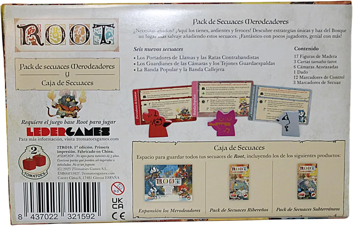 2tomatoes Games | Root: Marauding henchmen | Board game with board | Hand management | 2-4 players | Language: Spanish | Theme: Animals