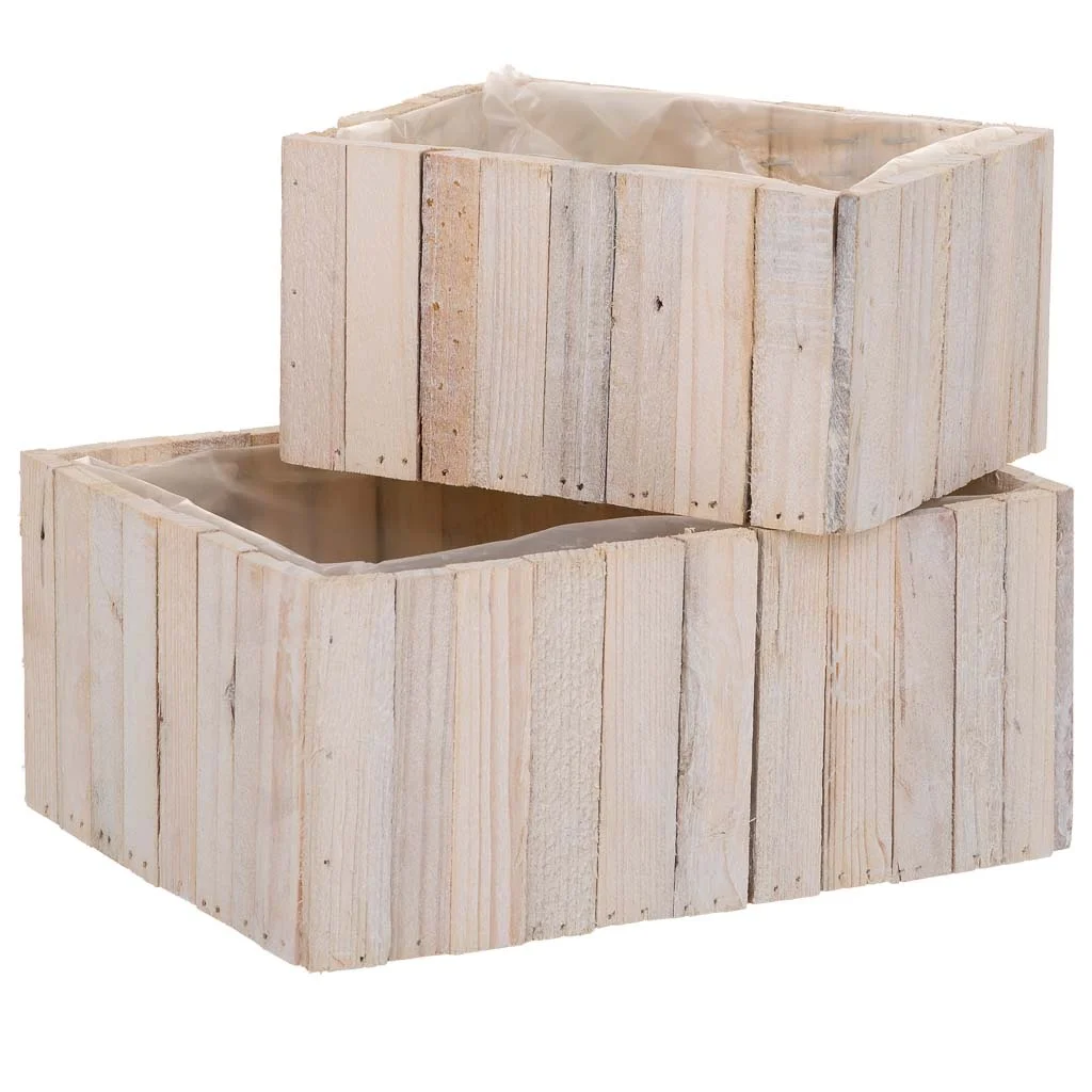 WANDERLUST DECO Set 2 Cestos rectangulares de madera marrónes