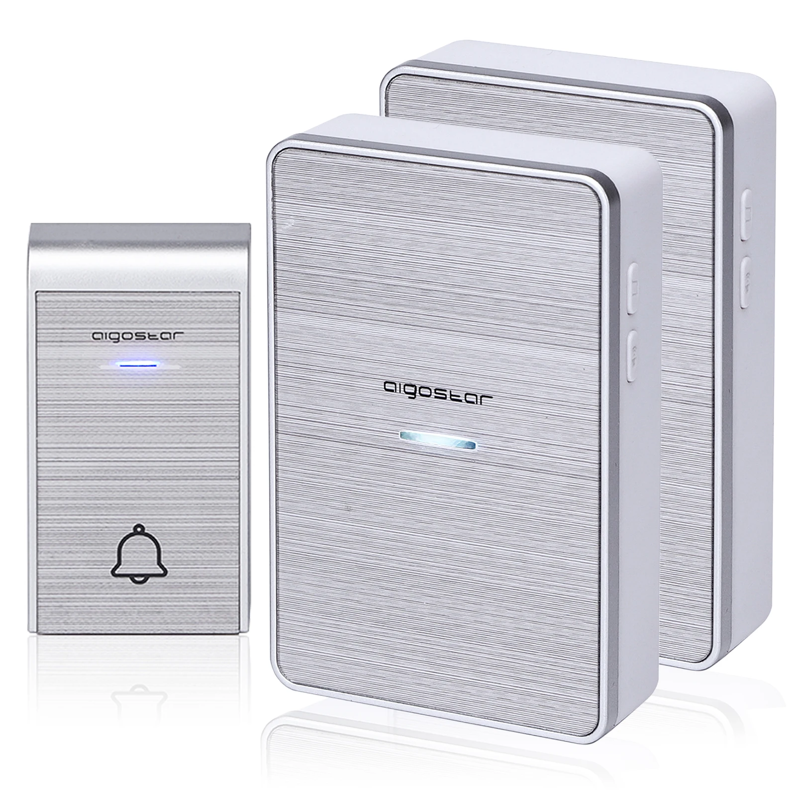Aigostar Timbre inalámbrico portátil, Timbre Inalámbrico Exterior Impermeable,3 Niveles de Volumen Ajustables, 36 Melodías, 2 Receptores y 1 Transmisor