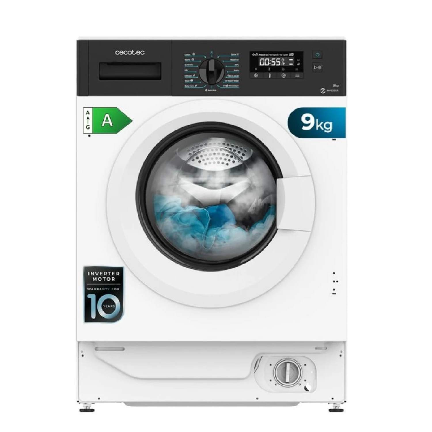 Cecotec Lavadora 9Kg Integrable Bolero DressCode 940 BI Inverter A. 1400RPM Máximas Regulables, 16 Programas, Bajo Consumo