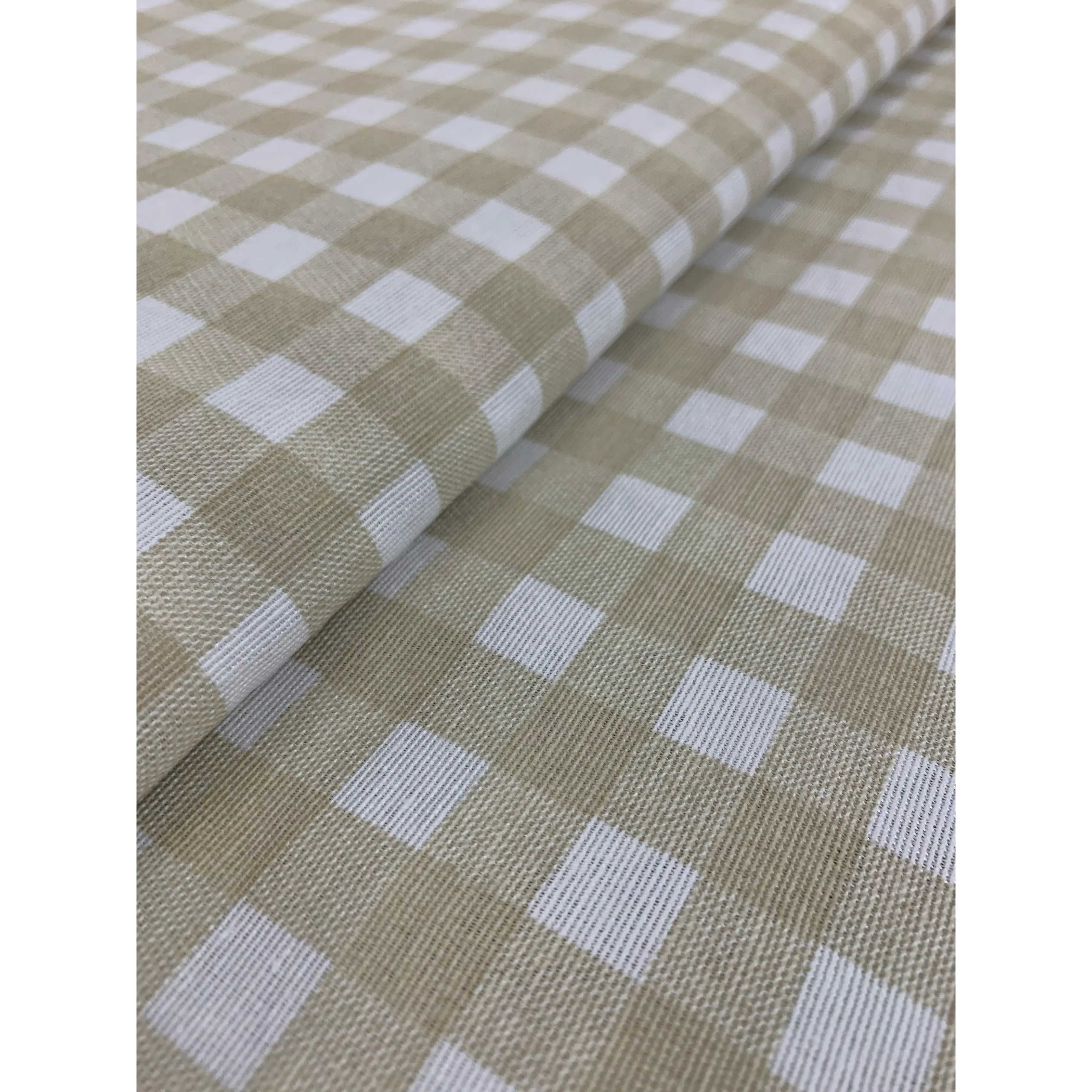 Tejidos Ortuño - Tela Loneta Cuadro Vichy Beig , Tela para tapizar, Tela por metros estampada para decorar hogar, Sillas, Cojines, Cortinas, Bolsos,1m x Ancho 2.80m