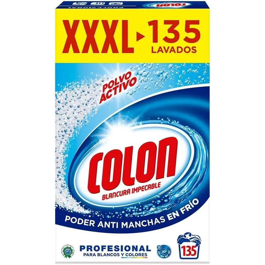 Colon Polvo Activo - Detergente para lavadora, adecuado para ropa blanca y de color, formato polvo - 135 dosis