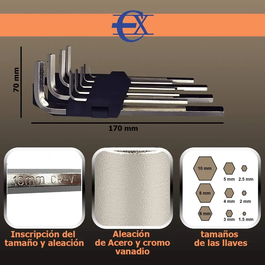 Allen Euroxanty hexagonal wrench Set | Size 1.5-10 Mm | Set Allen and Torx