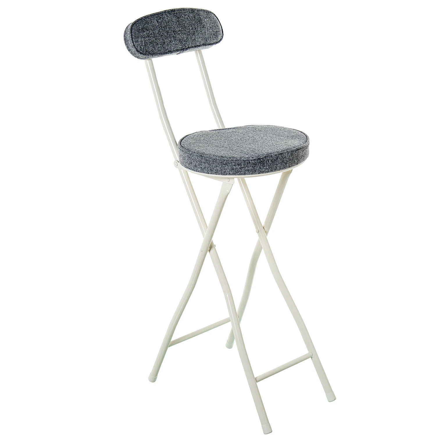 Taburete alto con respaldo metalblanco tela gris 30x42x93cm alt.asiento: 66cm