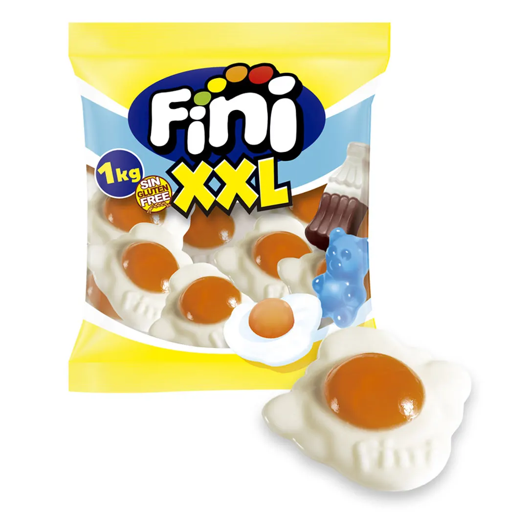 Huevos Fritos Gigantes XXL Fini - Bolsa 1 Kg - Golosina Gominola - Sabores Frutales - Divertidos y Deliciosos - Ideal para Compartir - Marca Fini
